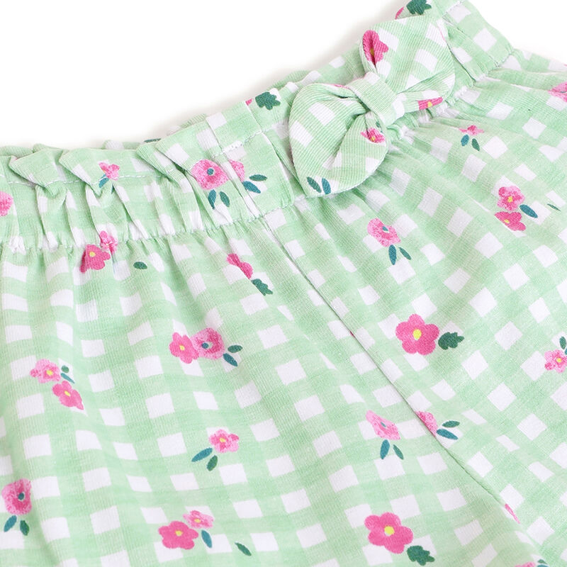 Girls Light Green Floral Printed Shorts image number 2